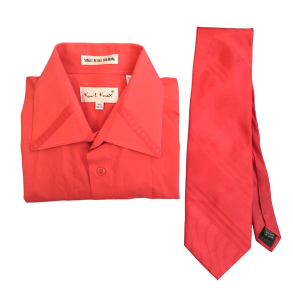 Karl Kani Long Sleeve Men's Red Dress Shirt Size 16.5 36-37 with Tie - Picture 1 of 7